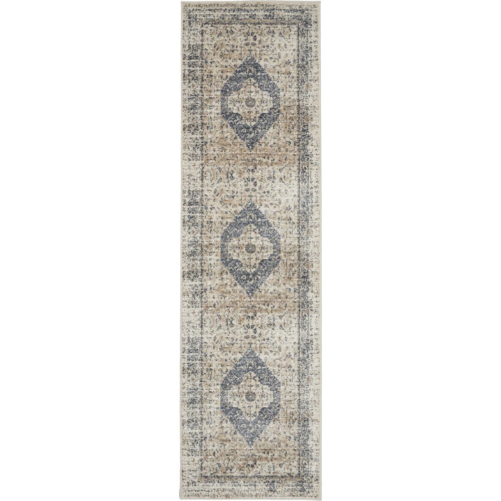 Malta Hallway Runners MAI11 by Kathy Ireland in Ivory and Blue